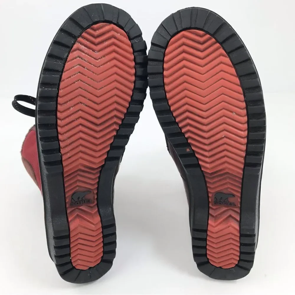 Sorel Tivoli Red Black Waterproof Insulated Lace Up Ankle Boots